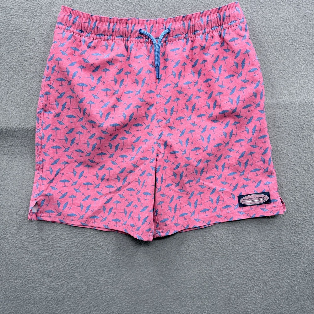 Vineyard Vines Swim Shorts Boys 12-14 Pink Umbrella Print Trunks Mesh Lined